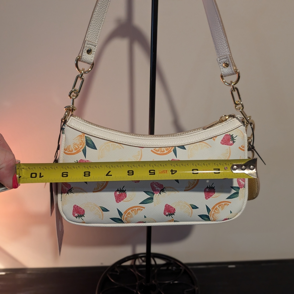Nanette Leppre White Strawberry & Citrus Print Shoulder Bag Nwt Airtag Keyring